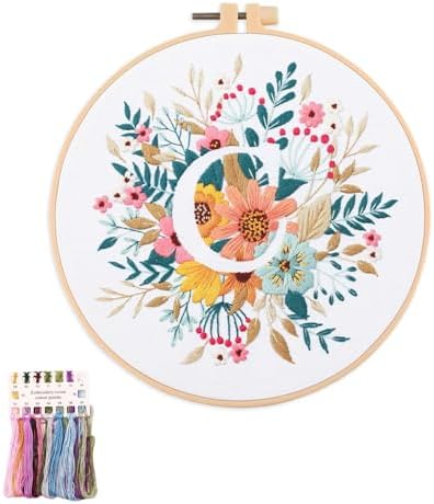 artcici Embroidery Kits Plant Flower Leaf English Letter Patterns for Beginners Adults, Full Range Embroidery Starter Kits Cross Stitch Needlework Supplies (Letter C) by Unknown