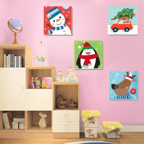 MXCFZX 6 Pcs Easy Christmas Paint by Numbers Kit Kids/Adults Framed 8x8in - Image 4