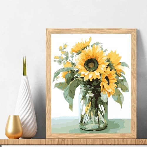 Natuyalo Paint by Numbers Kit for Adults Beginners and Kids, 16" Wx20 L Canvas Pictures Drawing Acrylic Paintwork with 3 Pcs Paintbrushes, Sunflowers in a Vase - Image 2
