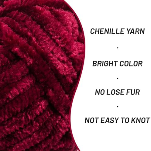 Chenille Velvet Soft Yarn Burgundy 3 Pack - Image 2