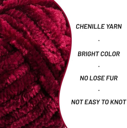Chenille Velvet Soft Yarn Burgundy 3 Pack - Image 2