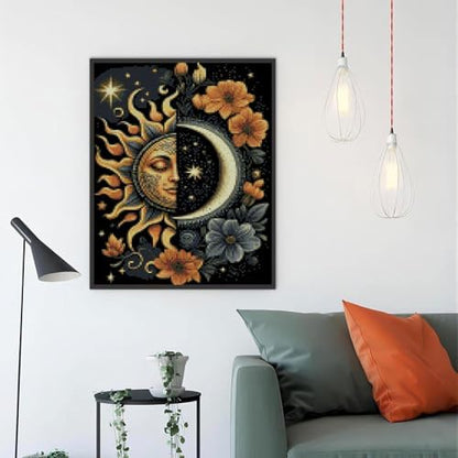 MYBISYMQQ Stamping Cross Stitch Kit Sun and Moon, Round Counting Cross Stitch Kit for Adult Beginners, Full Line DIY Cross Stitch Stitching Kit for Home Decor Cross Stitch Patterns 11.8x15.7inches - Image 3
