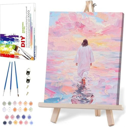 Jesus Paint by Numbers Kit for Adults Framed Canvas, with Wooden Easel by BAWKENTON