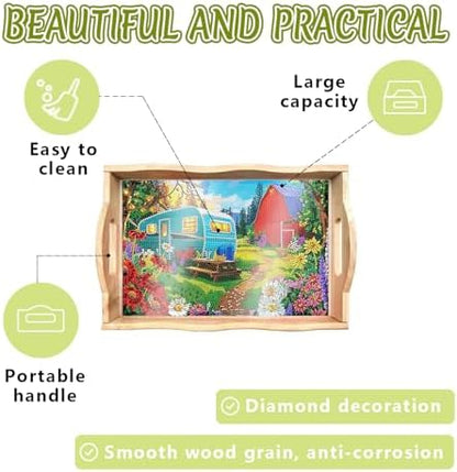 DOTSOPS 5D Blue Car Diamond Art Wooden Serving Tray with Handle for Adults - Image 4