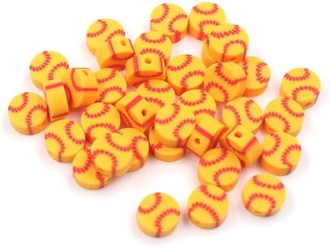 100 Pcs Polymer Clay Beads Mixed Heishi Spacer Beads Supplies for DIY Bracelet Earring Necklace Jewelry Making (Yellow Baseball) by PEVOGON