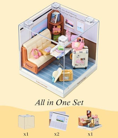 Train Carriage Super Miniature House Kit - DIY Plastic 3D Model Building Set for Teens, Build Your Own Cozy Train Scene with Dustproof Case, Creative Craft Gift for Girls Women - Image 5