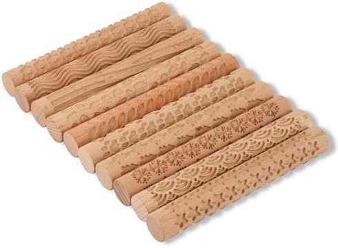 Lzttyee Wooden Handle Pottery Tools Clay Modeling Pattern Rollers, Brown by Lzttyee