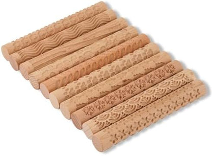Lzttyee Wooden Handle Pottery Tools Clay Modeling Pattern Rollers, Brown by Lzttyee