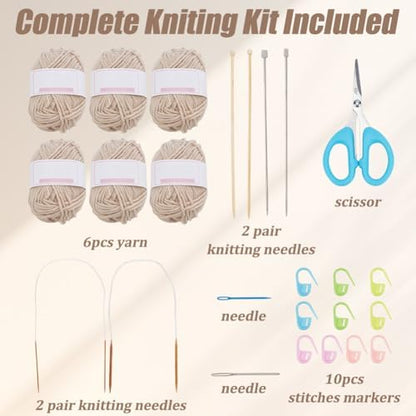 WEBEEDY Scarf Knitting Kit Complete Knitting Starter Kit for Adults, Learn to Knit Scarf Set with Yarn, Knit Needles, Detailed Video Tutorial for Beginners Craft Set Supplies - Image 2