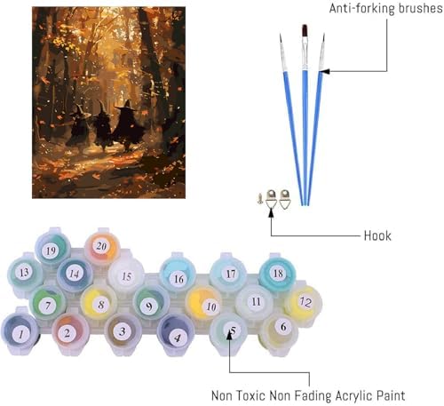 AIBOERL Paint by Numbers Kit for Adults Beginner,Fall Witch, 12X16In - Image 6