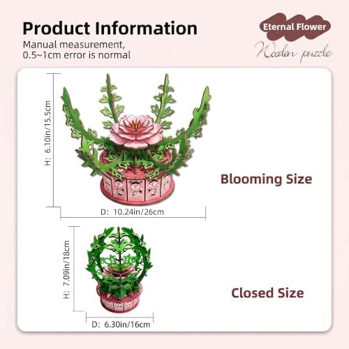 3D Wooden Puzzle Music Box for Adults, Peony Flower DIY Kit - Image 7