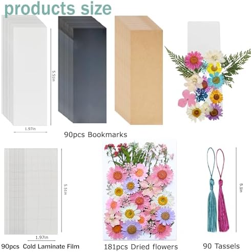 Bakayoyo 451 pcs DIY Dried Pressed Flowers Bookmark Making Kit, DIY Paper Book Mark Bulk Craft Supplies for Book Lovers,Reading Women, Classroom& Ideal Gifts for Teachers Students Friends - Image 2