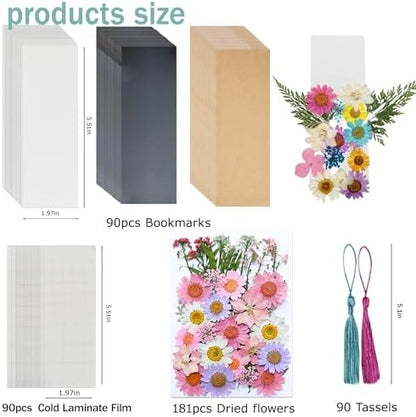 Bakayoyo 451 pcs DIY Dried Pressed Flowers Bookmark Making Kit, DIY Paper Book Mark Bulk Craft Supplies for Book Lovers,Reading Women, Classroom& Ideal Gifts for Teachers Students Friends - Image 2