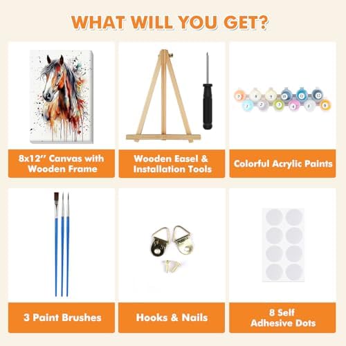 Bowetile Framed Paint by Numbers for Adults Beginners with Wooden Easel, Horse Adults' Paint-by-Number Kits on Canvas, Watercolor Acrylic Number Painting for Home Decor Birthday Gifts, 8x12in - Image 6