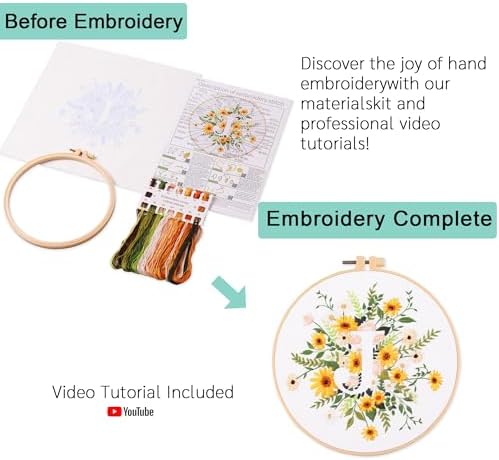 Harimau Letter J Pattern Embroidery Kit for Adult Beginners, Complete Starter Pack with 1 Hoop, Needles, Instruction Guide & Embroidery Stitch Video Tutorials - Image 3