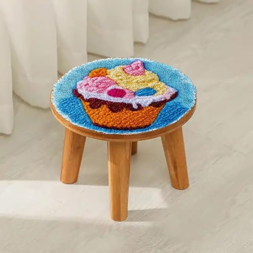 Latch Hook Mini Rug Kit Cute Ice Cream Cup Easy for Beginners Round Shape Carpet Crochet Yarn Craft DIY Hook and Latch Little Tapestry for Home Decor 30x30cm - Image 4