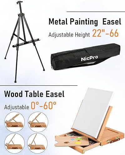 Nicpro 158PCS Deluxe Art Painting Kit for Artist with Easel, Paints & Brush - Image 2