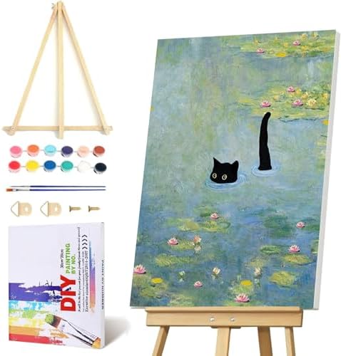 VIGEGU Black Cat Pond Paint by Numbers Kit for Adults with Framed by VIGEGU