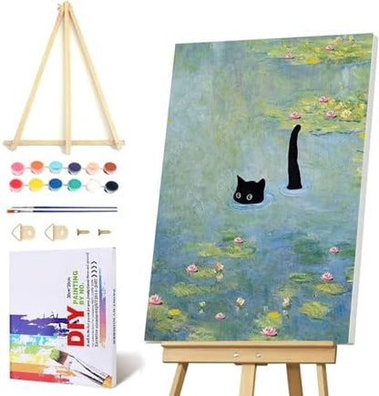 VIGEGU Black Cat Pond Paint by Numbers Kit for Adults with Framed by VIGEGU