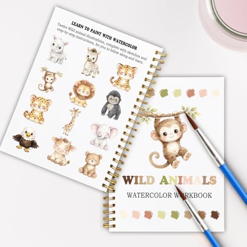 12 Wild Animal Patterns Watercolor Set, Lion Elephant Giraffe Painting Book for Beginners, Fun Family Art Activity Kit, DIY Gift for Teenagers and Adults, Safari Jungle Lover Gifts - Image 6