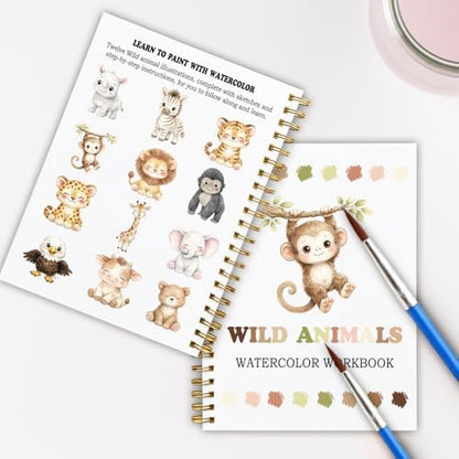 12 Wild Animal Patterns Watercolor Set, Lion Elephant Giraffe Painting Book for Beginners, Fun Family Art Activity Kit, DIY Gift for Teenagers and Adults, Safari Jungle Lover Gifts - Image 6