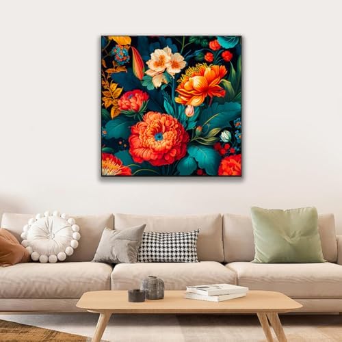 JUJUHOOD Tropical Flowers Framed Paint by Numbers Kit for Adults Beginner & Kids Ages 8-12,Red Flower Paint by Number Without Easel, Acylic Paint by Numbers for Gift Home Wall Decor (10x10Inch) - Image 2