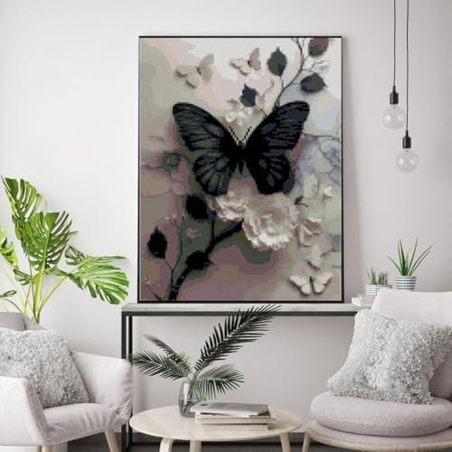 Butterfly Flower Stamped Cross Stitch Kits Flowers Cross Stitch Patterns,Dimensions Cross Stitch Kits Embroidery Kit Arts and Crafts for Beginners 15.7x11.8 inch - Image 6