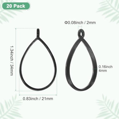 M METERXITY 20-Pack Open Bezels for Resin, Teardrop Shape Open Back Bezel Pendants for Resin Jewelry Making/DIY Earrings Necklace, Alloy Hollow Frame Pendants [Black] - Image 3