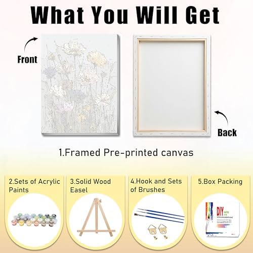 Ausanrl Flowers Framed Paint by Numbers Wooden Easel - Adult Paint by Number Kits on Canvas Framed, Floral Paint by Numbers with Frame,Gifts and Home Wall Decor 12x16inch - Image 5