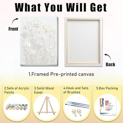 Ausanrl Flowers Framed Paint by Numbers Wooden Easel - Adult Paint by Number Kits on Canvas Framed, Floral Paint by Numbers with Frame,Gifts and Home Wall Decor 12x16inch - Image 5