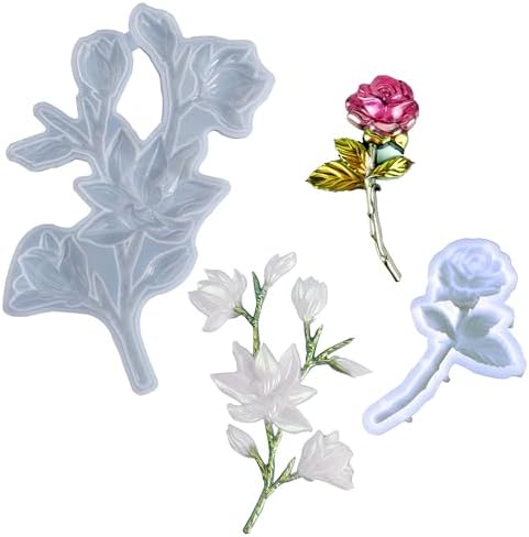 2 PCS Rose Flower Silicone Molds, 3D Floral Resin Molds, Flower Handmade Craft Molds for Cake Decoration, Chocolate, Soap Wax Making Crafting Projects by Attuslla
