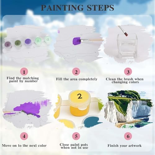 Alptiny Coastal Landscape Paint by Numbers Kit for Adults Beginner, Cliffside Beach Paint by Number Kits, DIY Seaside Oil Painting Kit for Relaxation & Home Decor, 16x20 Inch - Image 7