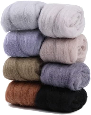 Wonvoc Needle Felting Wool 2.82oz /80g, 8 Colors Wool Roving (Grey) by wonvoc
