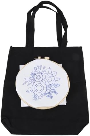 GLOGLOW Other Sewing and Embroidery Supplies Kit Beginner Embroidery Kit with Stamped Pattern Threads Hoop for Women Girls DIY Craft Project Canvas Bag Nan (Black) - Image 4