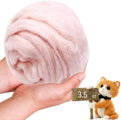Wool Roving-3.5oz Needle Felting Wool, Soft Multi-Color Wool Fiber, Perfect Felting Wool Pure Wool, Chunky Yarn, for DIY Crafts, NeedleFelting Projects,and Artwork (Light Pink) by VKEDA