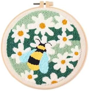 ZMHKJZDQ Punch Needle Kits for Beginners,DIY Punch Needle Embroidery with Fabric, Hoops, Yarns and Sewing Needles for Adults Children Festival Gift and Home Decor, 20x20cm (Daisy Bee) by ZMHKJZDQ