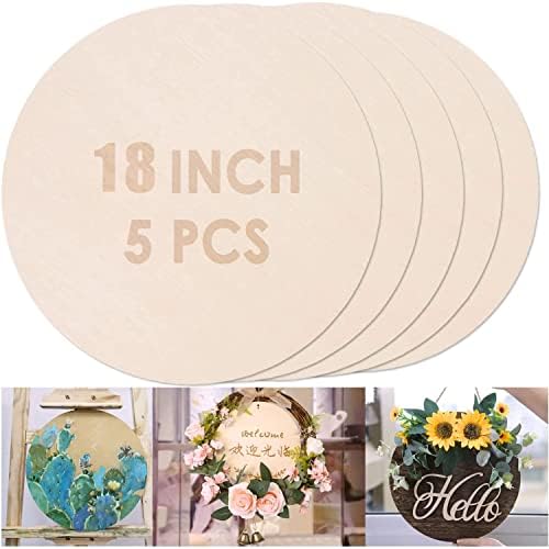 5PCS 18Inch Wood Circles for Crafts, Cutouts Blank Round Wood Slice Unfinished Wooden Slices Blank Round Wooden Circles, Wood Circles for Painting, DIY Door Hanger, Home, Holiday Decor 3 mm Thick by Unixing