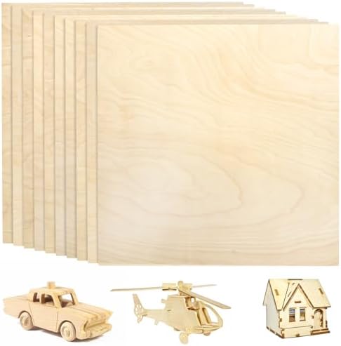 Yarlung 10 Pack Baltic Birch Plywood, 11.8 x 11.8 x 1/4 Inch Birch Wood Sheets, Unfinished Wood Board for Crafts, Lasers, Models, Painting, Wood Engraving by Yarlung