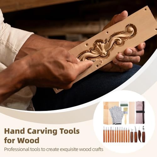 for Beginners Professionals, Wood Craft Making Kit, 30 Pcs Wood Carving Tools, Hand Engraving Tool Set, Cutter, Gloves, Whetstone, Polish Wax, Wood Whittling Kit, Unfinished Wood Blocks - Image 5