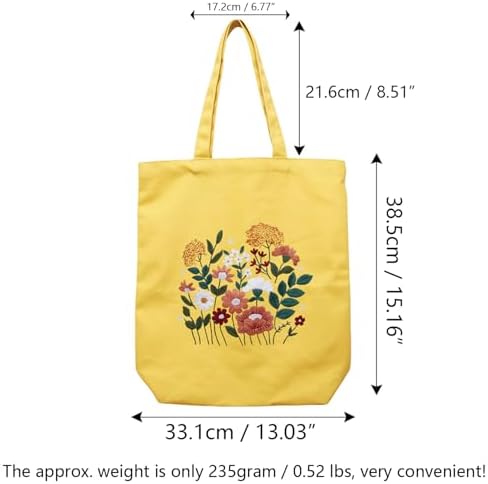 CREAWONDER Canvas Tote Bag Embroidery Kit with Pattern for Beginners, Arts and DIY Embroidery Crafts Kits for Adults, Include Instructions, Thimble, Embroidery Hoops, Color Threads and Tool - Image 5