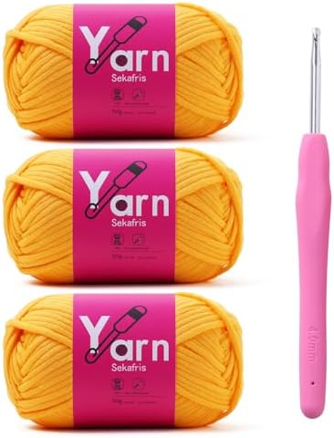 Beginner Yarn for Crocheting Cotton Crochet Yarn #4 Golden Yellow by Sekafris