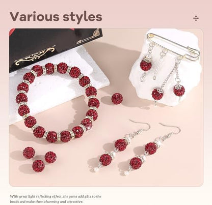 105pcs 10mm Rhinestone Beads for Jewelry Making, Dark Red Shiny Round Disco Ball Beads Bulk, Sparkle Crystal Clay Christmas for Bracelet Baseball Necklace Earring Crafting and DIY - Image 2