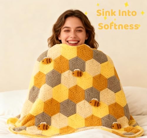 Arborthread Crochet Blanket Kit for Beginners, Honeycomb Crochet Kit - Image 6
