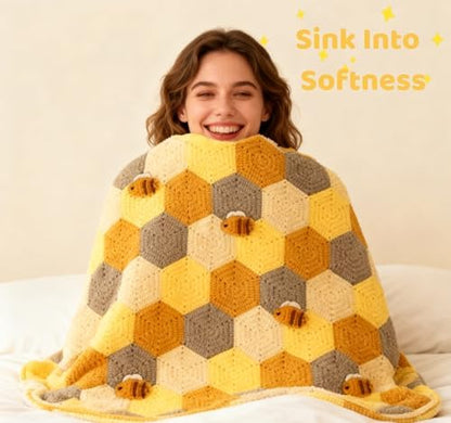 Arborthread Crochet Blanket Kit for Beginners, Honeycomb Crochet Kit - Image 6