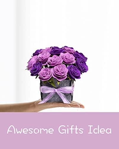 BAZIMA ALICE DIY Felt Flower Art Craft Kit, DIY Purple Roses Pot Bonsai Kit, Floral Gifts, Beginner Craft Kit, Arrange Pre-Cut Flowers and Foliage - Image 2