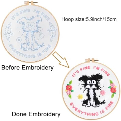 Louise Maelys Funny Dog Embroidery Kit for Beginners Floral Craft - Image 3