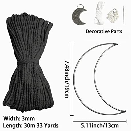 JeogYong DIY Moon Dream Catcher Macrame Kit for Kids & Adults, Includes Metal Hoop Rings, Macrame Cord, Beads & String, Boho Wall Decor, Unisex, All Seasons, 8 cm x 8 cm x 2 cm, Non-Foldable - Image 2
