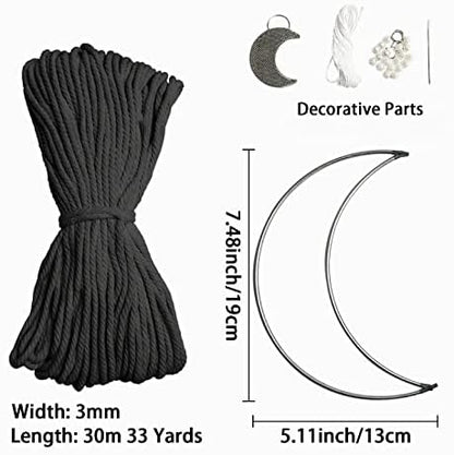 JeogYong DIY Moon Dream Catcher Macrame Kit for Kids & Adults, Includes Metal Hoop Rings, Macrame Cord, Beads & String, Boho Wall Decor, Unisex, All Seasons, 8 cm x 8 cm x 2 cm, Non-Foldable - Image 2