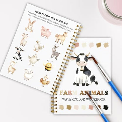12 Farm Animal Patterns Watercolor Set, Countryside Memories Painting Book for Beginners, DIY Art Gift for Adults and Women, Relaxing Farmhouse Lover Workbook - Image 6
