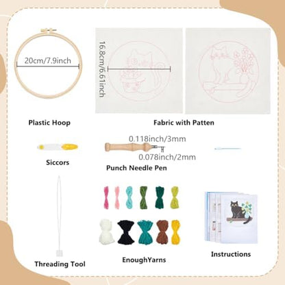 BEUNITONE 2PCS Cat Punch Needle Kit for Adults Beginners, Complete Craft Embroidery Needlepoint Kits with Hoop and Instructions, Punch Needle Starter Craft Set for Home Decor, Festival Gift 20x20cm - Image 2
